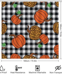 Leopard Orange Pumpkins and Plaid Shower Curtain for Bathroom - Unique Shower Curtain Ideas for Fall Holidays
