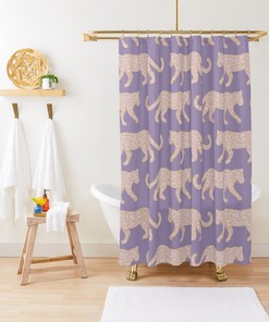 Leopard Parade Print Blush Pink Camel on Lavender Purple Bath Curtain Bathroom Decor Shower Curtain
