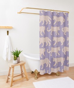 Leopard Parade Print Blush Pink Camel on Lavender Purple Bath Curtain Bathroom Decor Shower Curtain