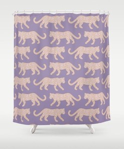Leopard Parade Print Blush Pink Camel on Lavender Purple Bath Curtain Bathroom Decor Shower Curtain