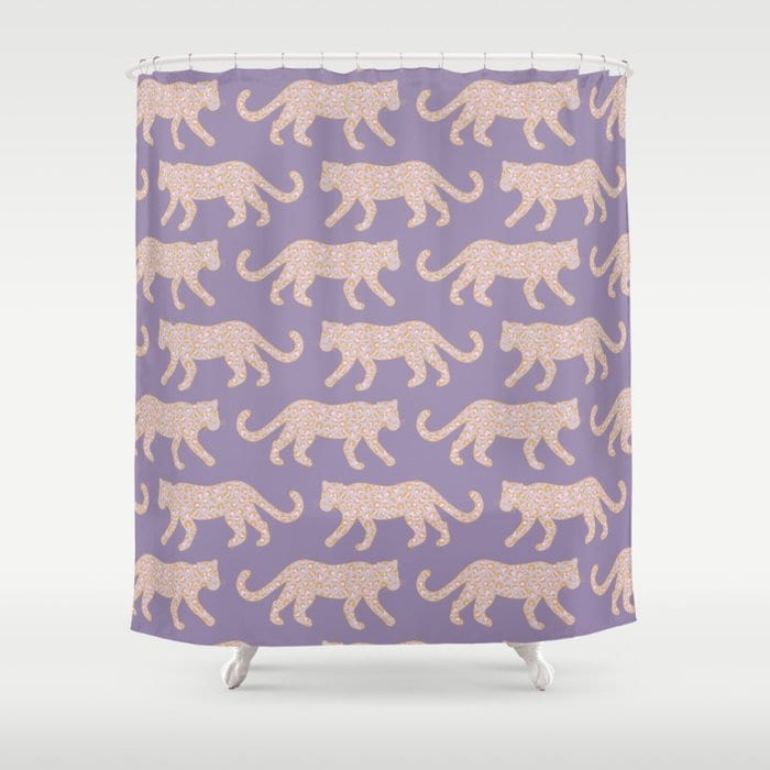 Leopard Parade Print Blush Pink Camel on Lavender Purple Bath Curtain Bathroom Decor Shower Curtain