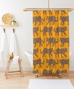 Leopard Parade Print Classic Tan Bright Tangerine Orange Bath Curtain Bathroom Decor Shower Curtain