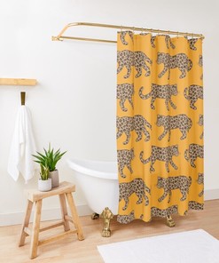 Leopard Parade Print Classic Tan Bright Tangerine Orange Bath Curtain Bathroom Decor Shower Curtain