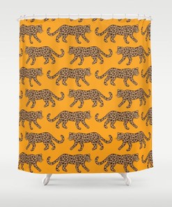 Leopard Parade Print Classic Tan Bright Tangerine Orange Bath Curtain Bathroom Decor Shower Curtain