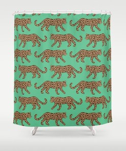 Leopard Parade Print Classic Tan on Jungle Green Bath Curtain Bathroom Decor Shower Curtain