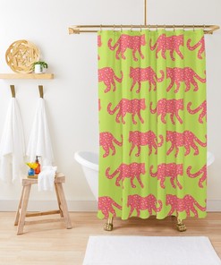 Leopard Parade Print Hot Pink Bright Coral on Lime Green Bath Curtain Bathroom Decor Shower Curtain