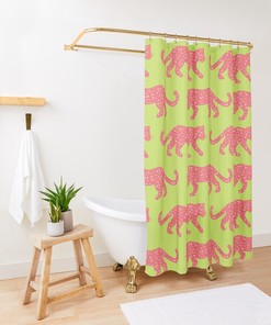 Leopard Parade Print Hot Pink Bright Coral on Lime Green Bath Curtain Bathroom Decor Shower Curtain