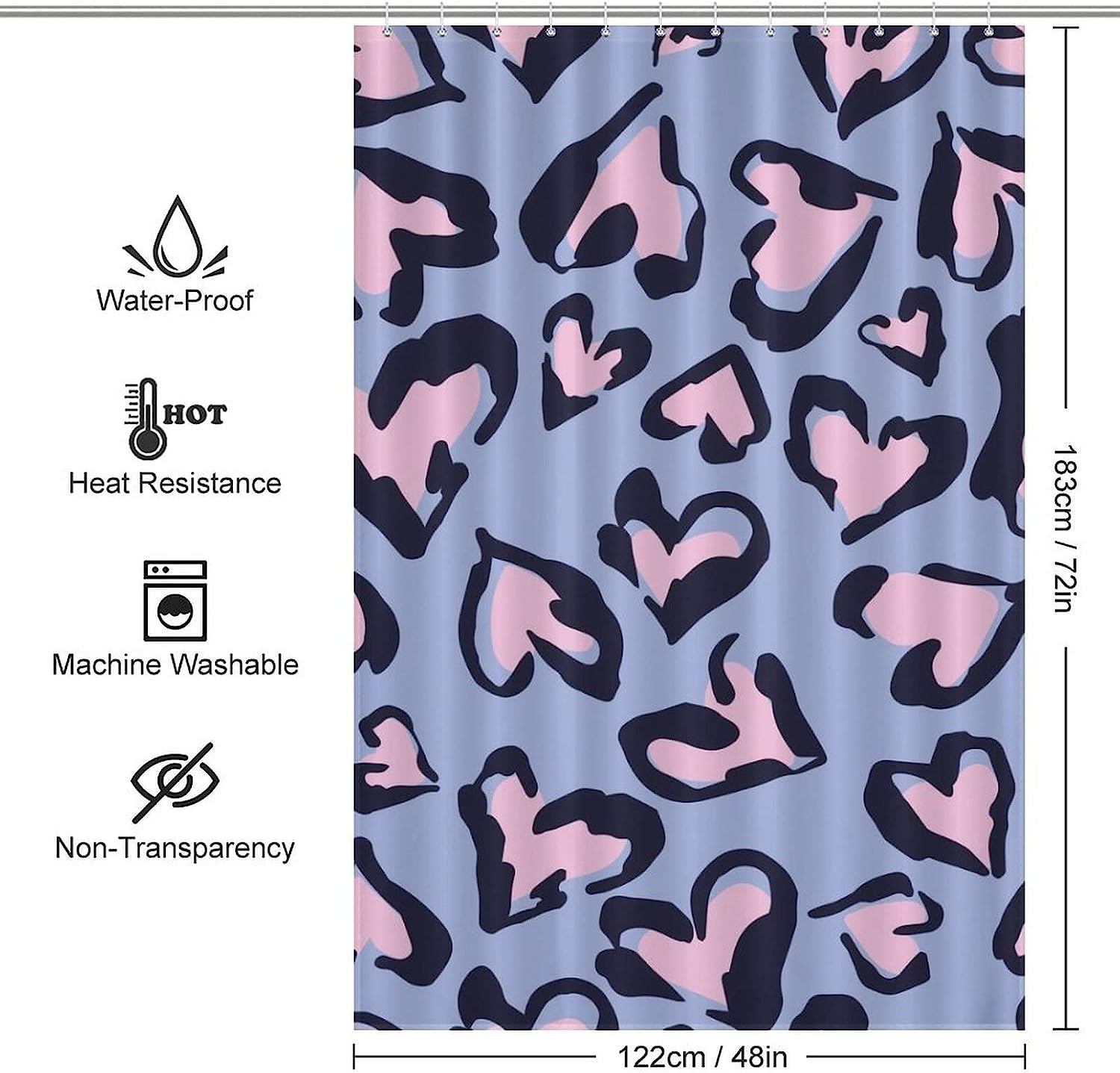 Leopard Pattern Heart Bathroom Shower Curtain For Stylish Bath