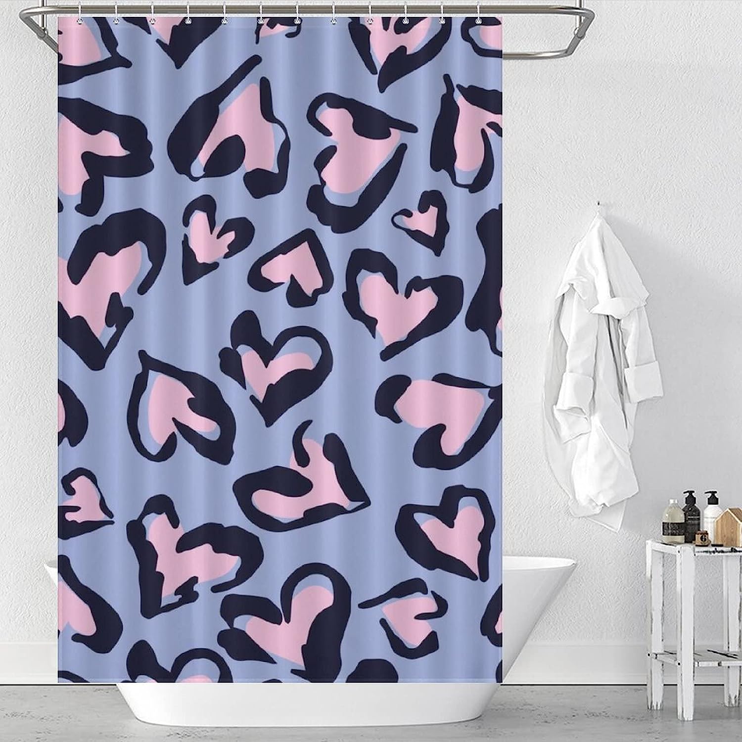 Leopard Pattern Heart Bathroom Shower Curtain For Stylish Bath