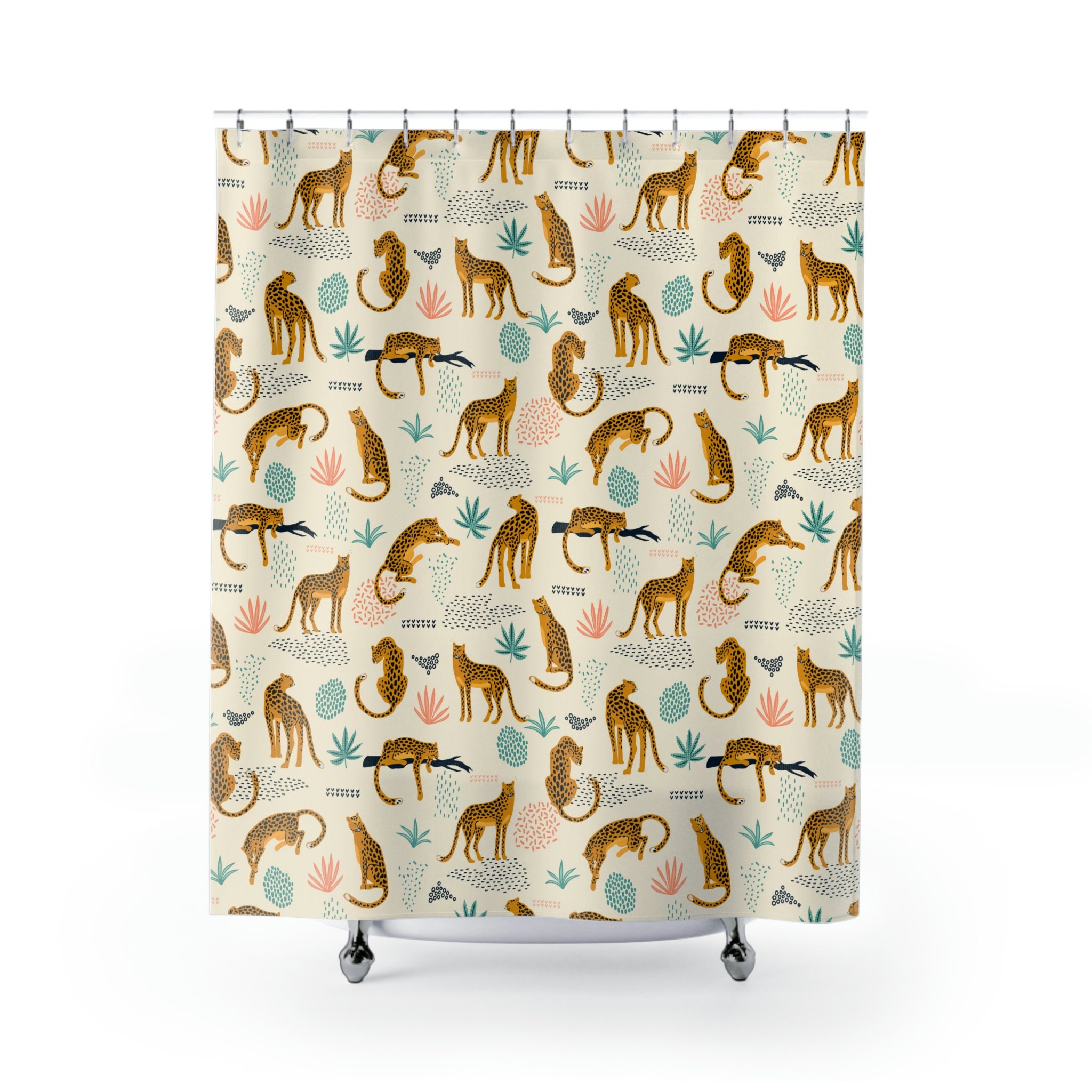 Leopard Pattern Long Shower Curtain for First Home or Housewarming Gift, Bathroom Decorative Idea