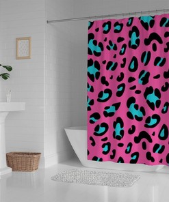 Leopard Pattern Pink Black Blue Vintage Bathroom Shower Curtain, Waterproof Fabric