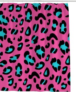 Leopard Pattern Pink Black Blue Vintage Bathroom Shower Curtain, Waterproof Fabric