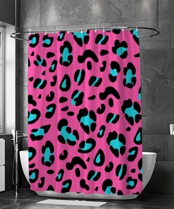 Leopard Pattern Pink Black Blue Vintage Bathroom Shower Curtain, Waterproof Fabric