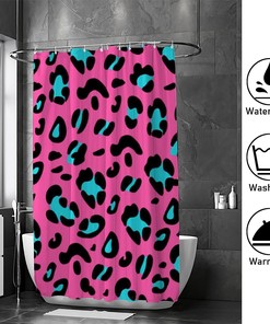 Leopard Pattern Pink Black Blue Vintage Bathroom Shower Curtain, Waterproof Fabric