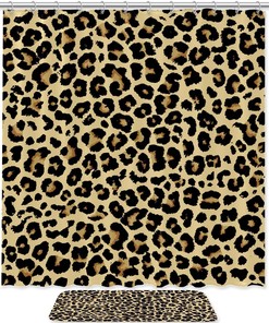 Leopard Pattern Printed Bathroom Tub Set With Waterproof Fabric Shower Curtain