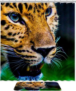 Leopard Print Animal Shower Curtain Waterproof Fabric For Bathroom