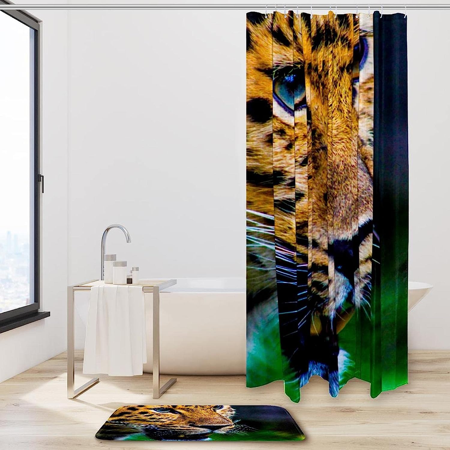 Leopard Print Animal Shower Curtain Waterproof Fabric For Bathroom - Image 2