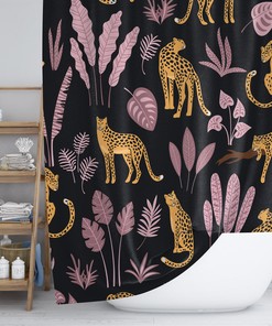 Leopard Print Bath Curtain - Tropical Dark Bathroom Decor