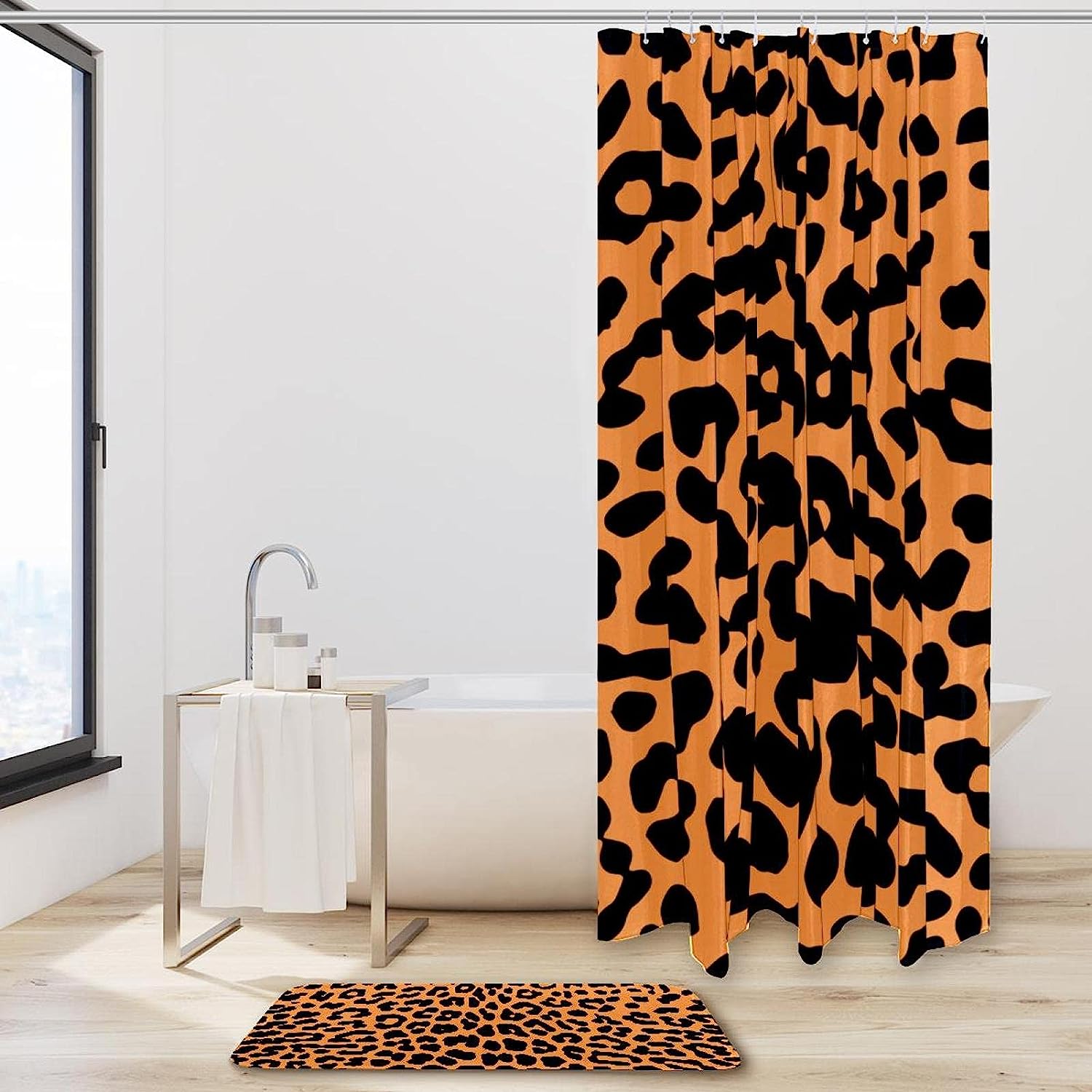 Leopard Print Fabric Shower Curtain, Durable Bathroom Decor