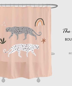 Leopard Print Gray And Pink Waterproof Shower Curtain For Bath