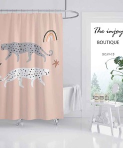 Leopard Print Gray And Pink Waterproof Shower Curtain For Bath