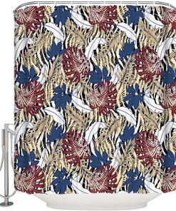 Leopard Print Palm Leaves Shower Curtain, Waterproof and Washable Bathroom Decor 