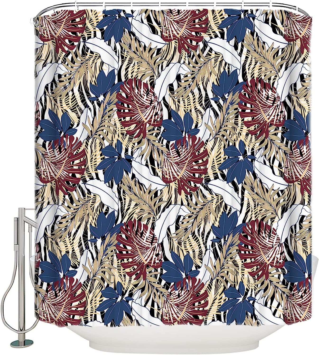 Leopard Print Palm Leaves Shower Curtain, Waterproof and Washable Bathroom Decor