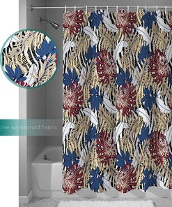 Leopard Print Palm Leaves Shower Curtain, Waterproof and Washable Bathroom Decor