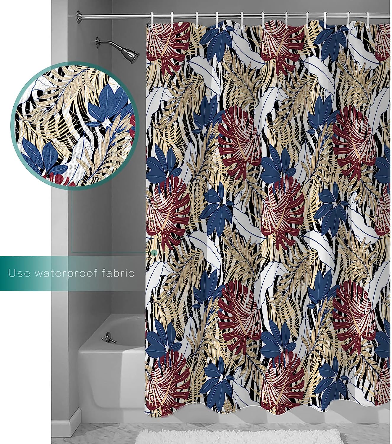 Leopard Print Palm Leaves Shower Curtain, Waterproof and Washable Bathroom Decor