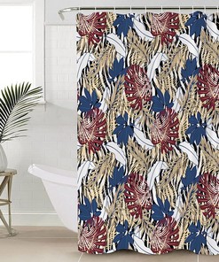 Leopard Print Palm Leaves Shower Curtain, Waterproof and Washable Bathroom Decor