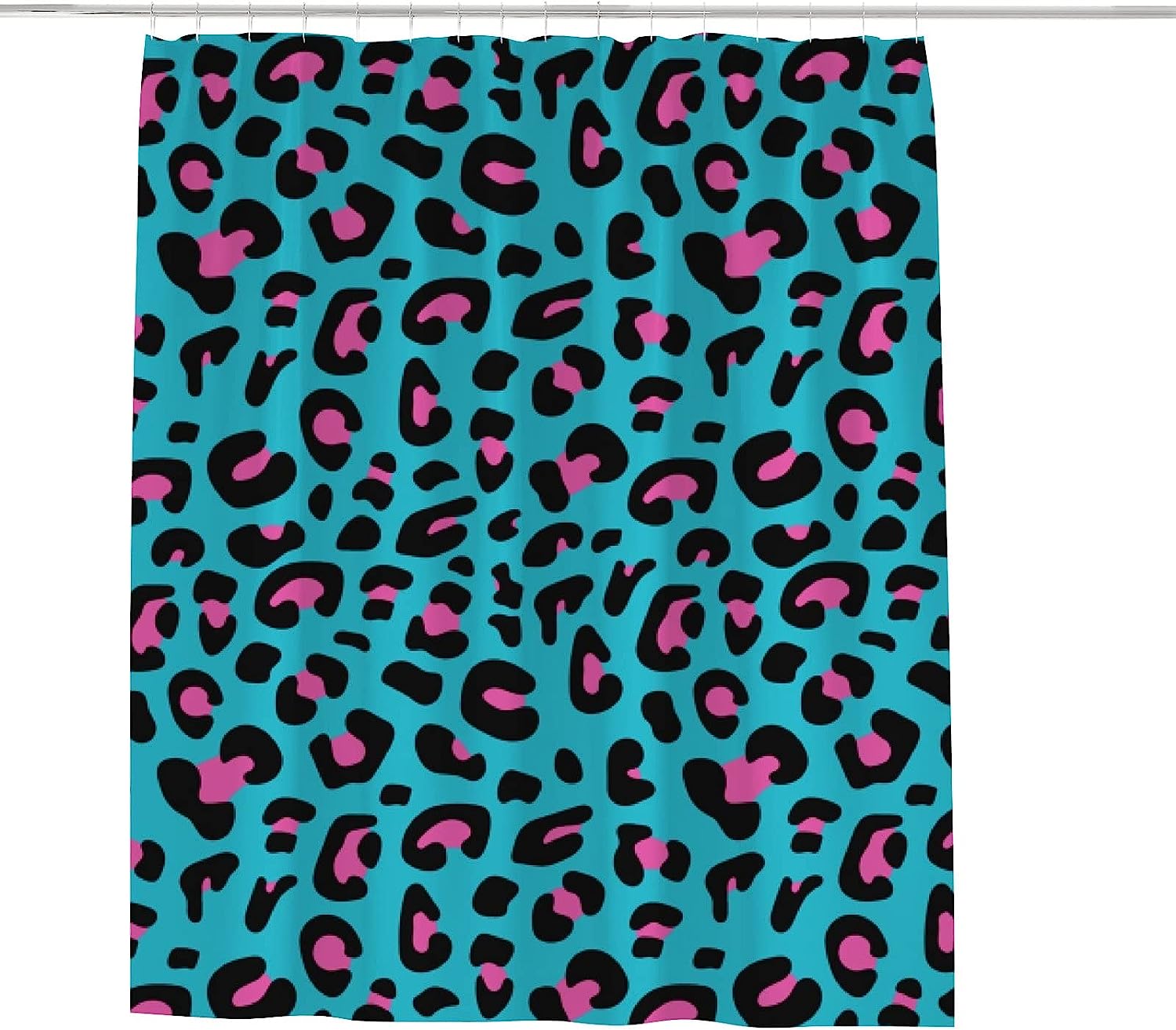 Leopard Print Pink Blue Shower Curtain, Waterproof Bathroom Decor