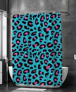 Leopard Print Pink Blue Shower Curtain, Waterproof Bathroom Decor