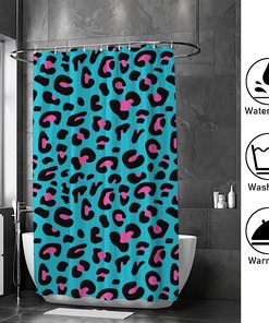 Leopard Print Pink Blue Shower Curtain, Waterproof Bathroom Decor