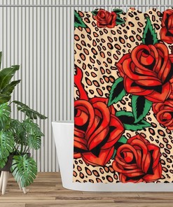 Leopard Print Red Roses Shower Curtain for Men and Women's Bathroom Decor