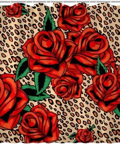 Leopard Print Red Roses Shower Curtain for Men and Women's Bathroom Decor