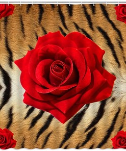 Leopard Print Rose Flower Shower Curtain,Wildlife Safari Bathroom Decor