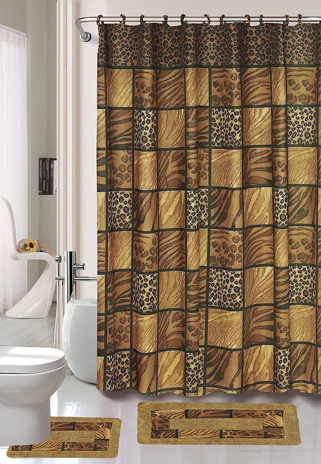 Leopard Print Shower Curtain, Jungle Bathroom Decor