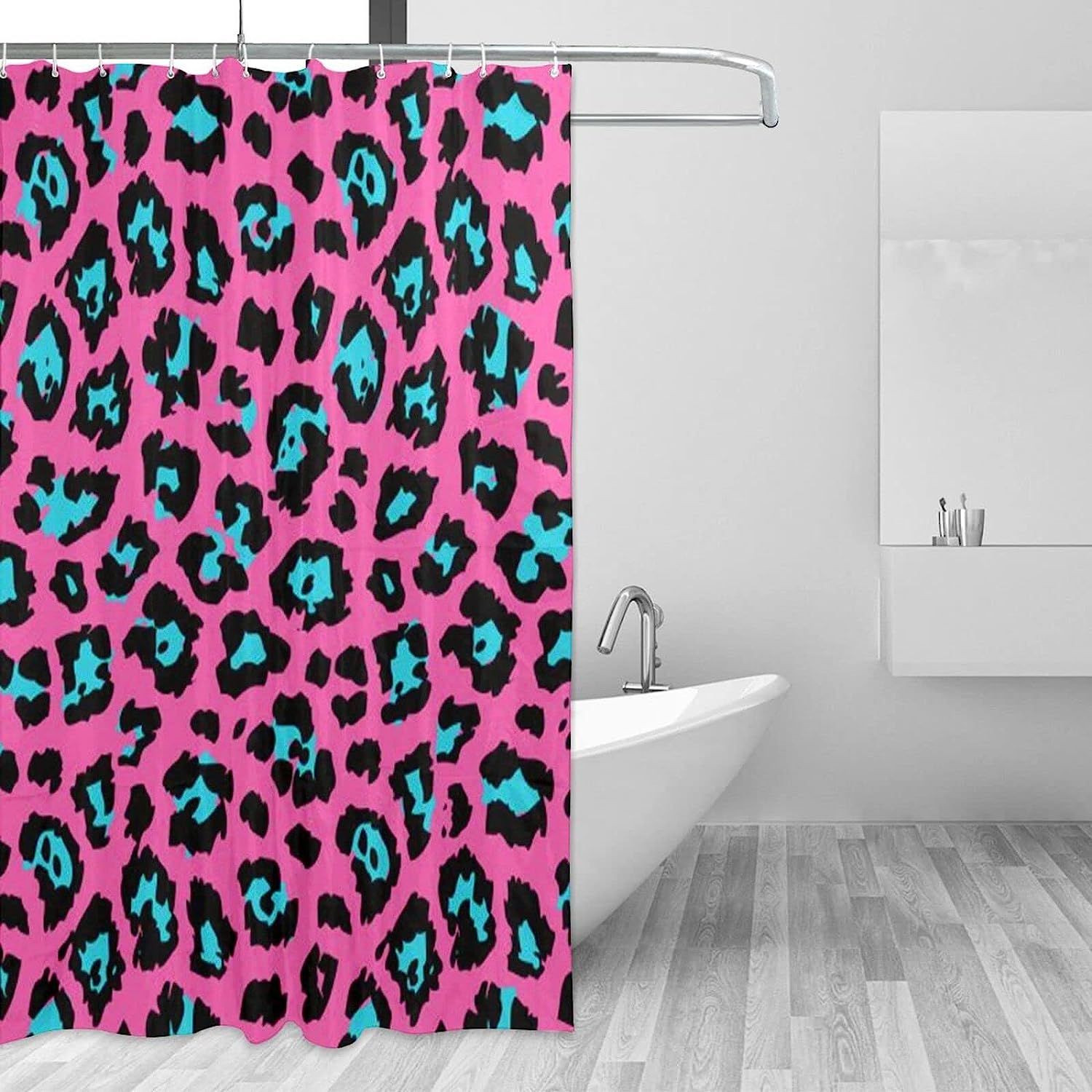 Leopard Print Shower Curtain for Fun and Flirty Farmhouse Bathroom Design