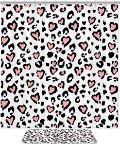 Leopard Print Shower Curtain with Flowers, Whimsical Bathroom Decor