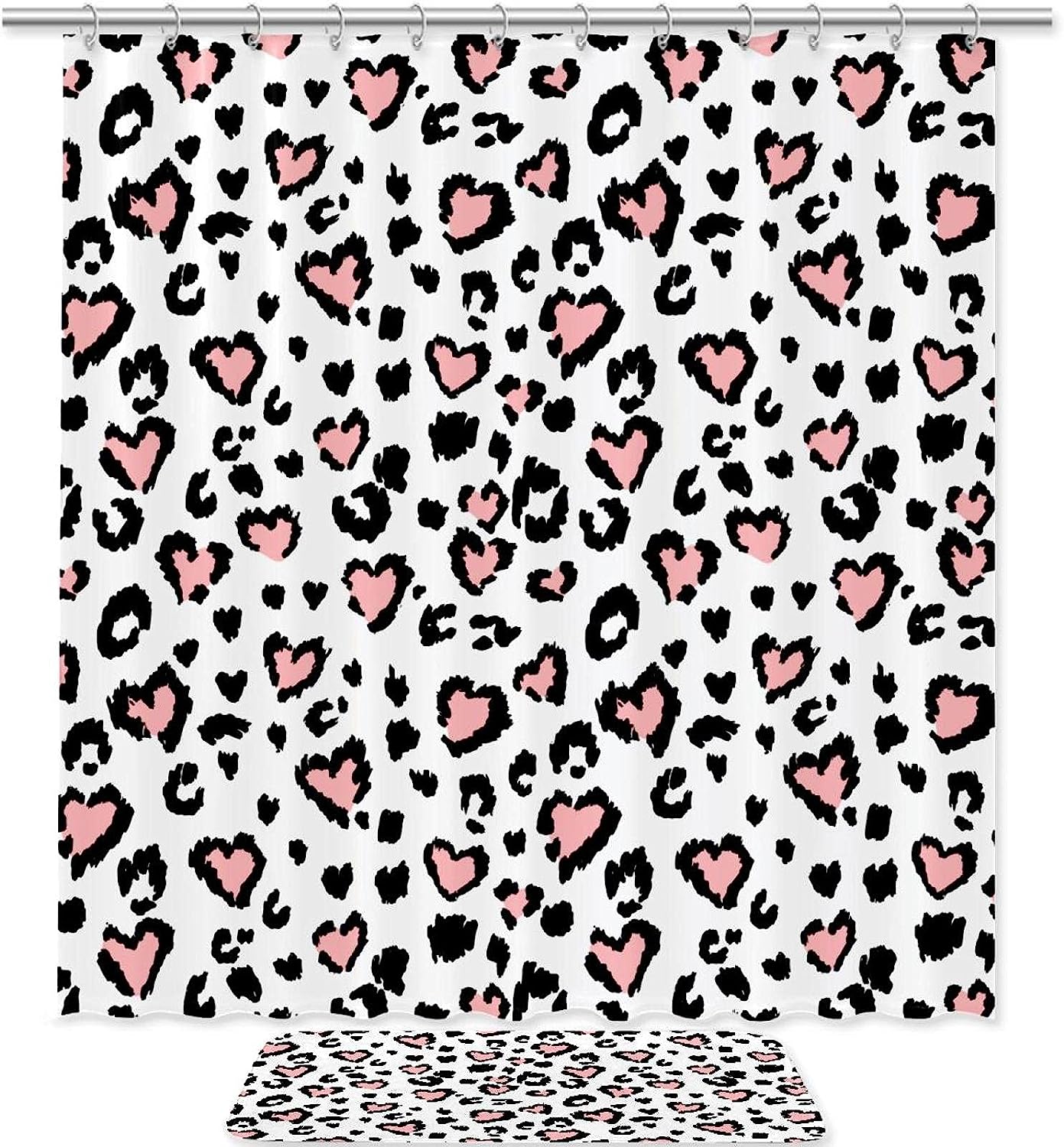 Leopard Print Shower Curtain with Flowers, Whimsical Bathroom Decor
