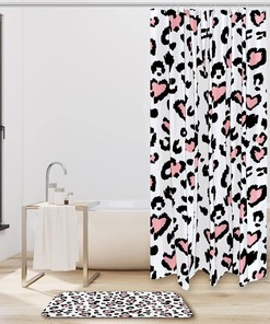 Leopard Print Shower Curtain with Flowers, Whimsical Bathroom Decor