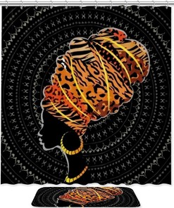 Leopard Print With Silhouette Woman Bathroom Tub Set With Waterproof Fabric Shower Curtain