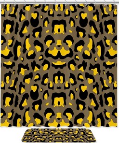 Leopard Print Yellow Coffee Black Decorative Shower Curtain