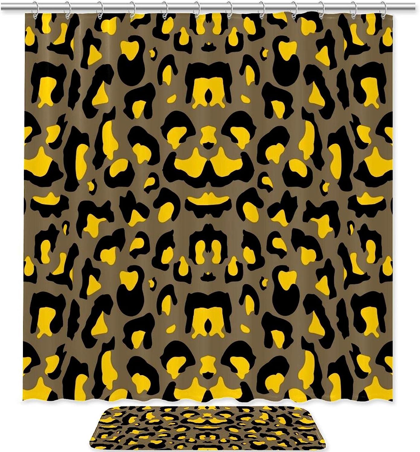Leopard Print Yellow Coffee Black Decorative Shower Curtain