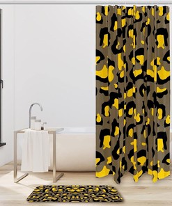 Leopard Print Yellow Coffee Black Decorative Shower Curtain