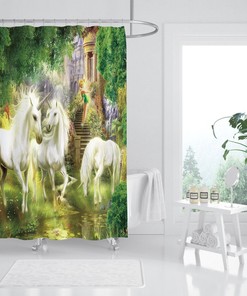 Leopard Printed Fiber Waterproofed Shower Curtain With 3D Unicorn And 46 Print