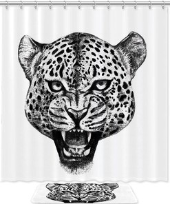 Leopard Printing Bathroom Tub Set With Waterproof Fabric Shower Curtain