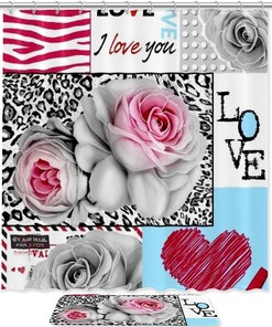 Leopard Rose Poster Printed Bathroom Tub Set With Waterproof Fabric Shower Curtain