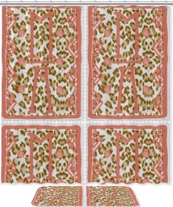 Leopard Shading Pink Letter Pattern Printed Bathroom Tub Set With Waterproof Fabric Shower Curtain