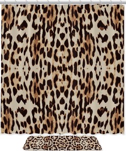 Leopard Skin Background Patterned Bathroom Tub Set With Waterproof Fabric Shower Curtain